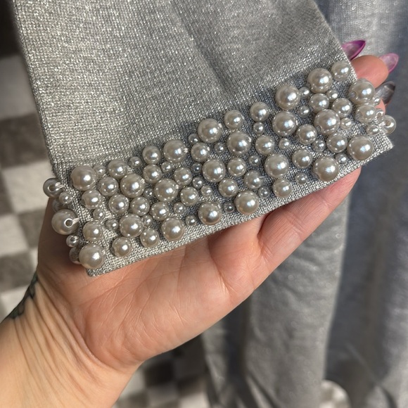 Monroe and Main 3X silver tinsel, pearl midi dress long sleeve - Picture 3 of 9